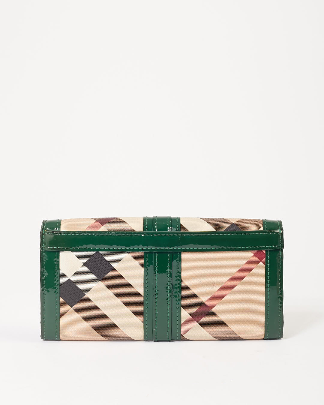 Burberry Green Patent Nova Check Large Frame Wallet