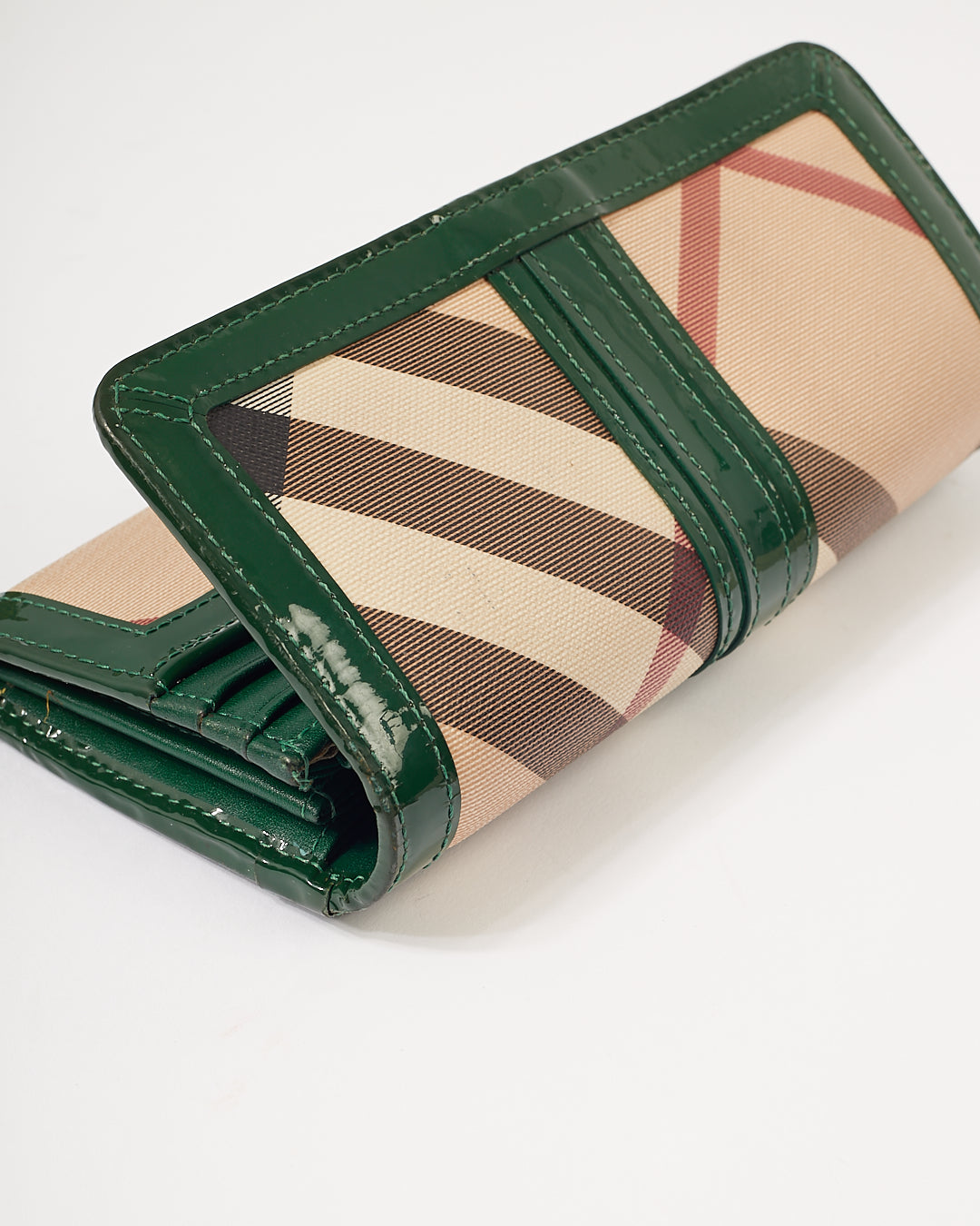 Burberry Green Patent Nova Check Large Frame Wallet