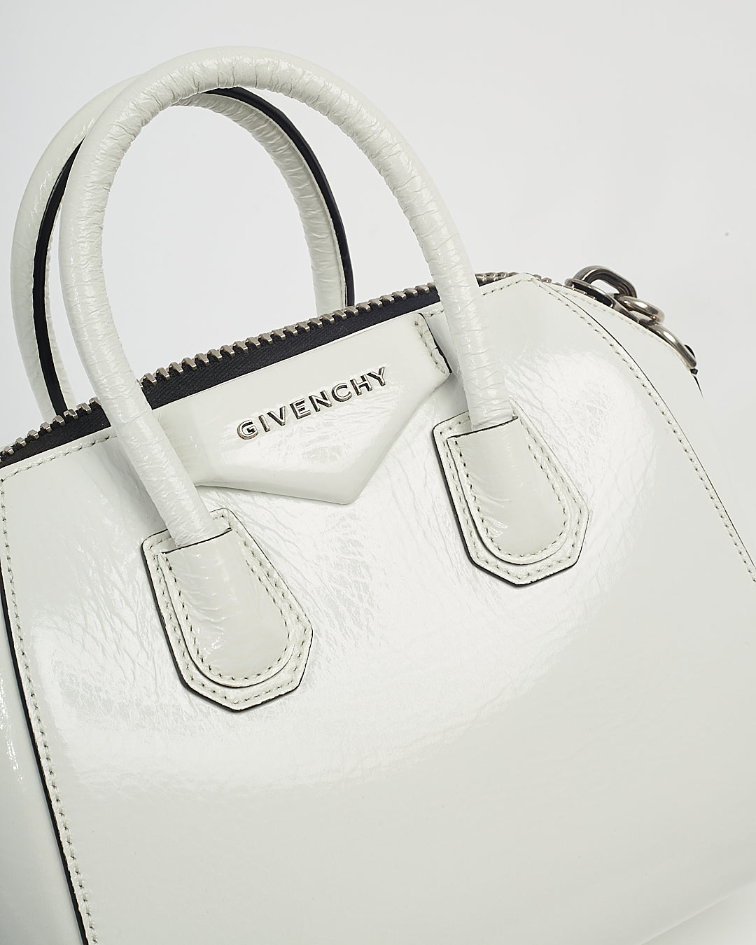 Givenchy White Patent Crinkled Leather Mini Antigona Bag