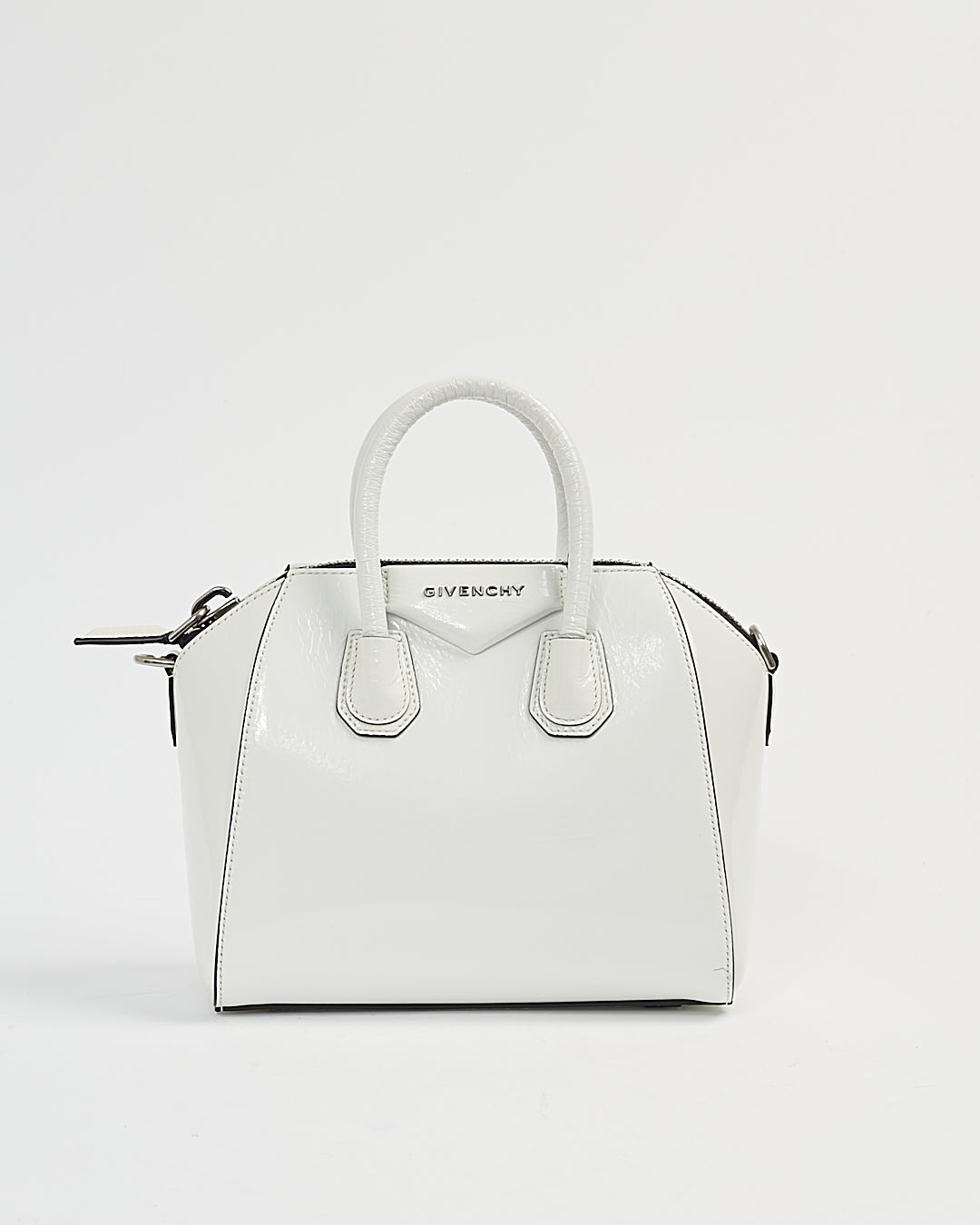 Givenchy White Patent Crinkled Leather Mini Antigona Bag