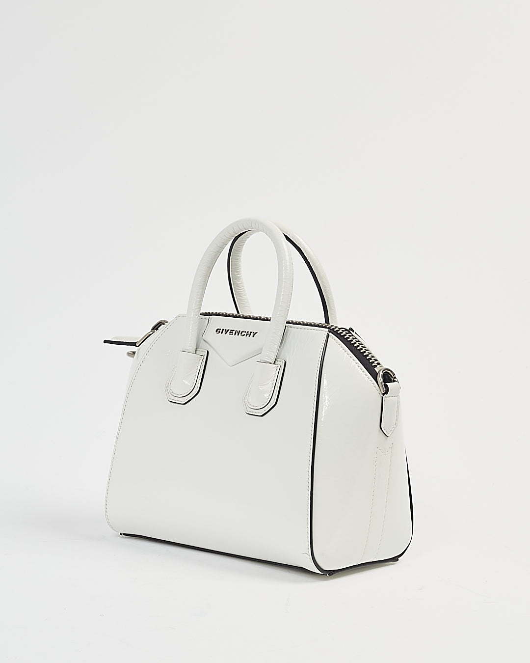 Givenchy White Patent Crinkled Leather Mini Antigona Bag