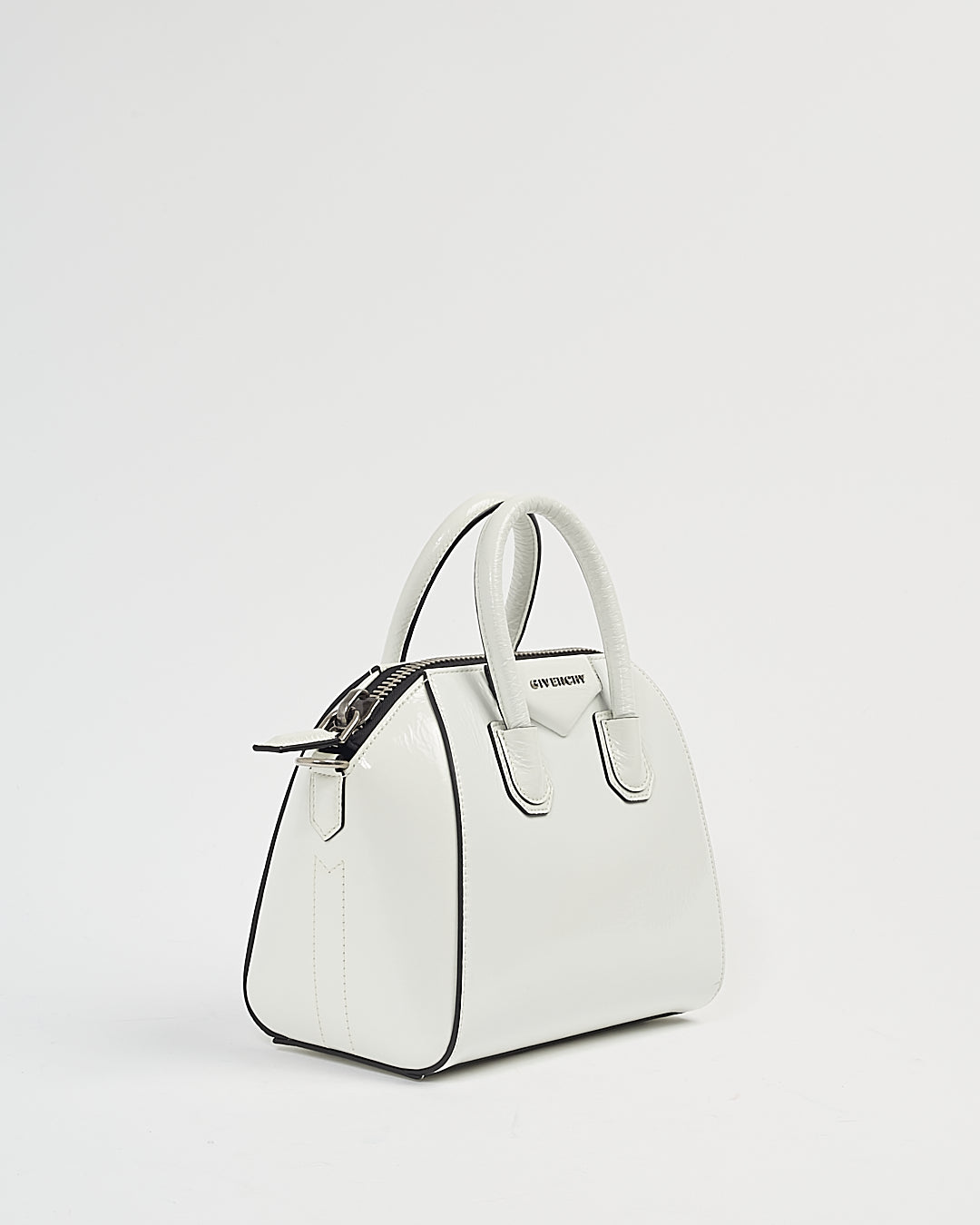 Givenchy White Patent Crinkled Leather Mini Antigona Bag