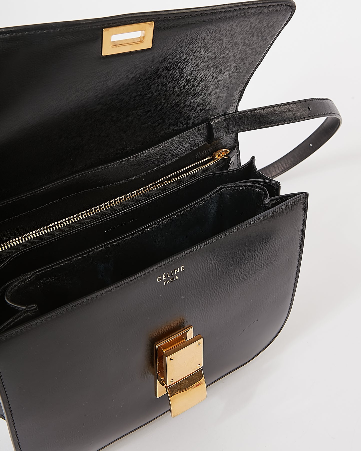 Celine Black Leather Medium Classic Box Bag