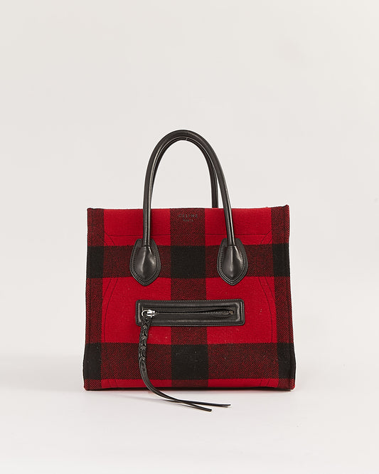 Celine Black/Red Checkered Felt Medium Luggage Phantom Tote Bag