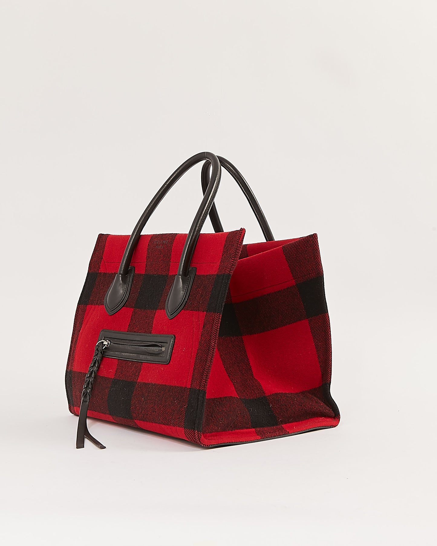 Celine Black/Red Checkered Felt Medium Luggage Phantom Tote Bag