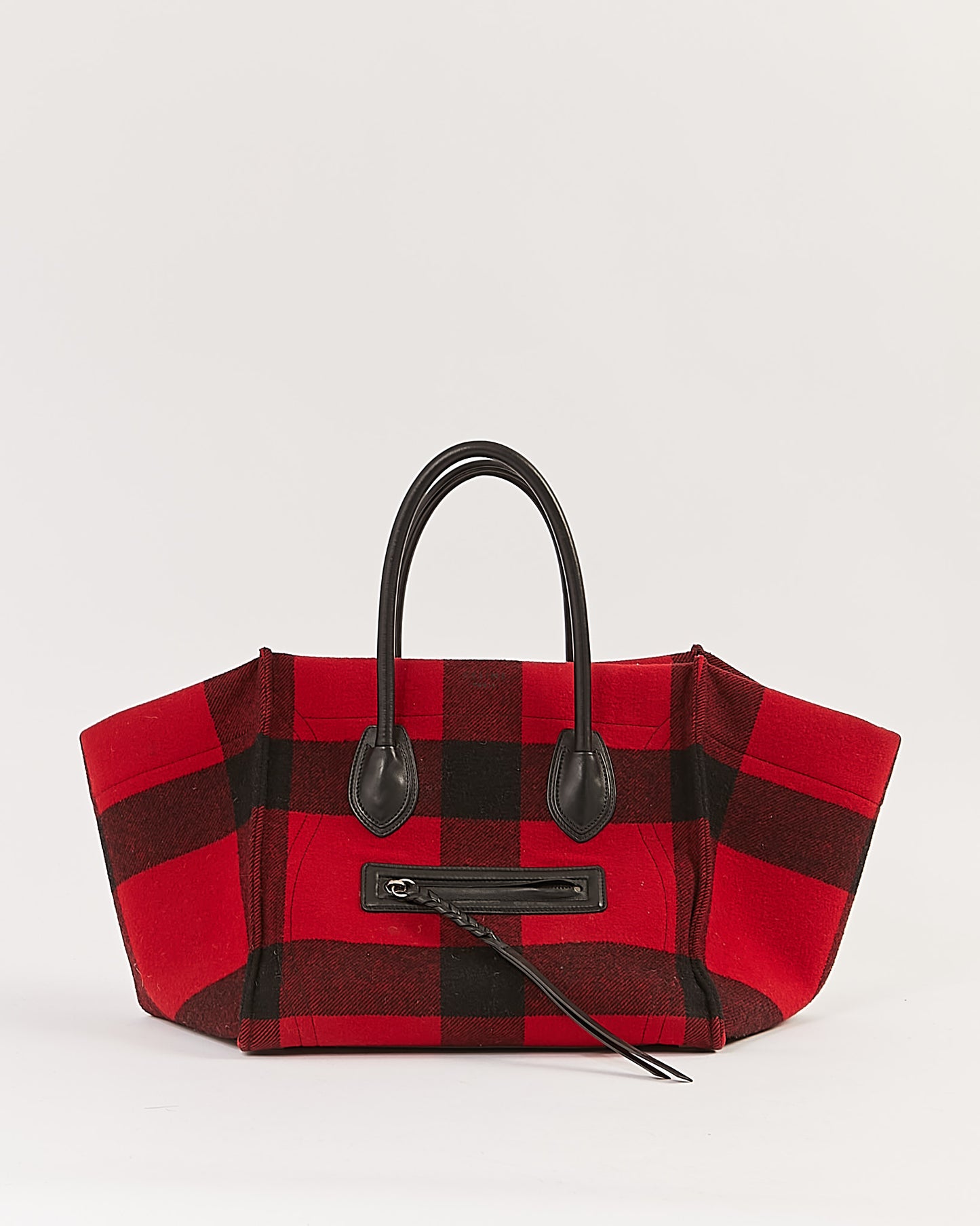 Celine Black/Red Checkered Felt Medium Luggage Phantom Tote Bag