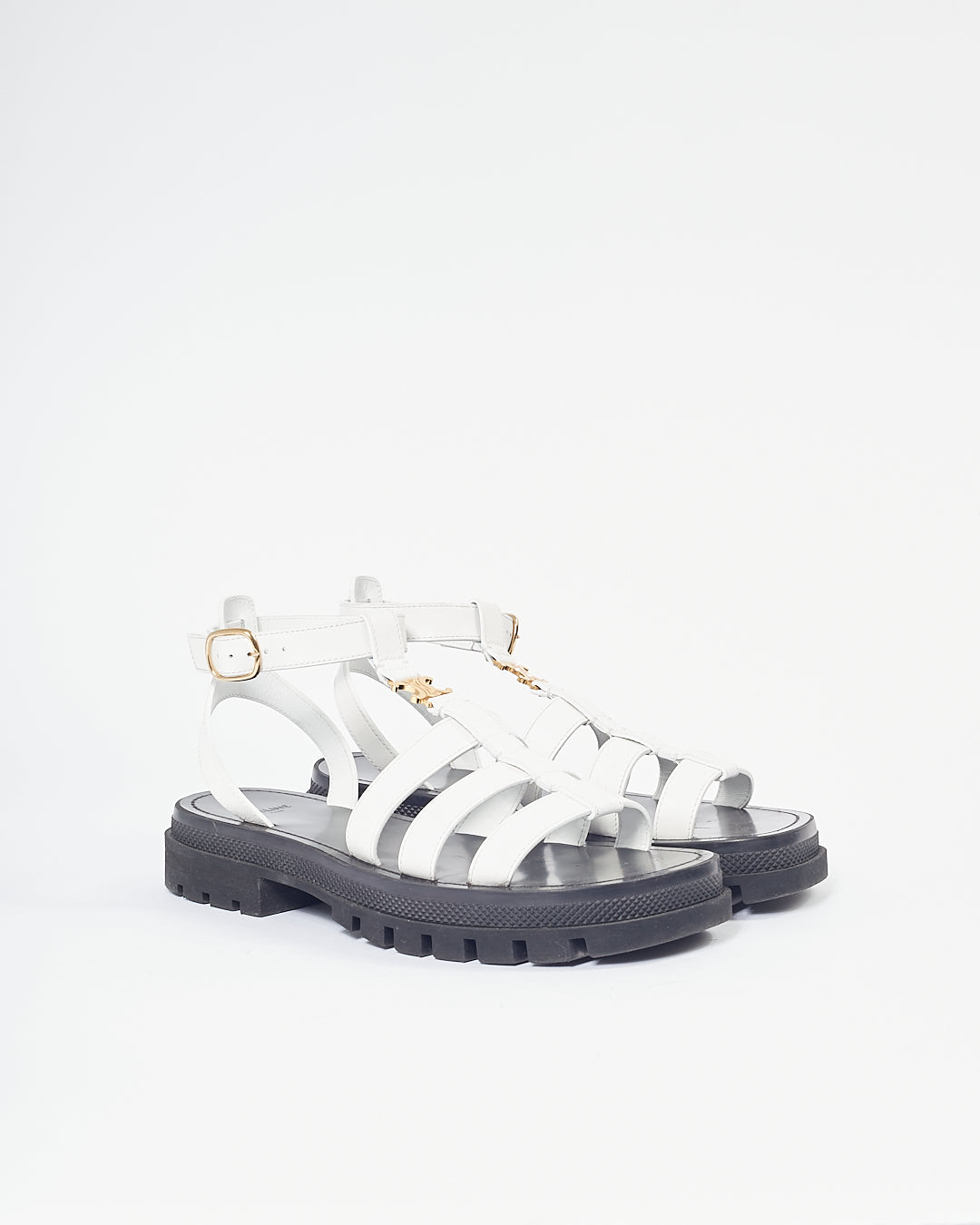 Celine White Leather Clea Triomphe Gladiator Chunky Sandals - 40