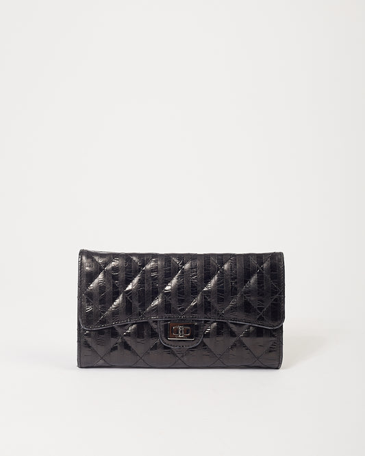 Chanel Black Striped Glazed Calfskin Reissue Long Flap Wallet