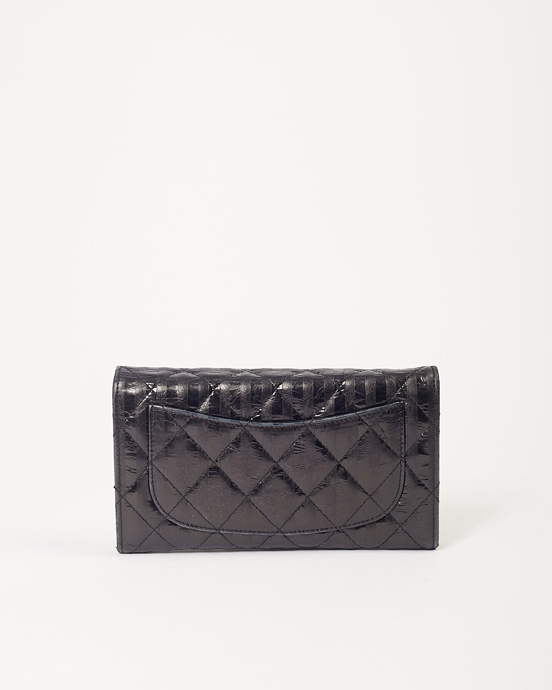 Chanel Black Striped Glazed Calfskin Reissue Long Flap Wallet