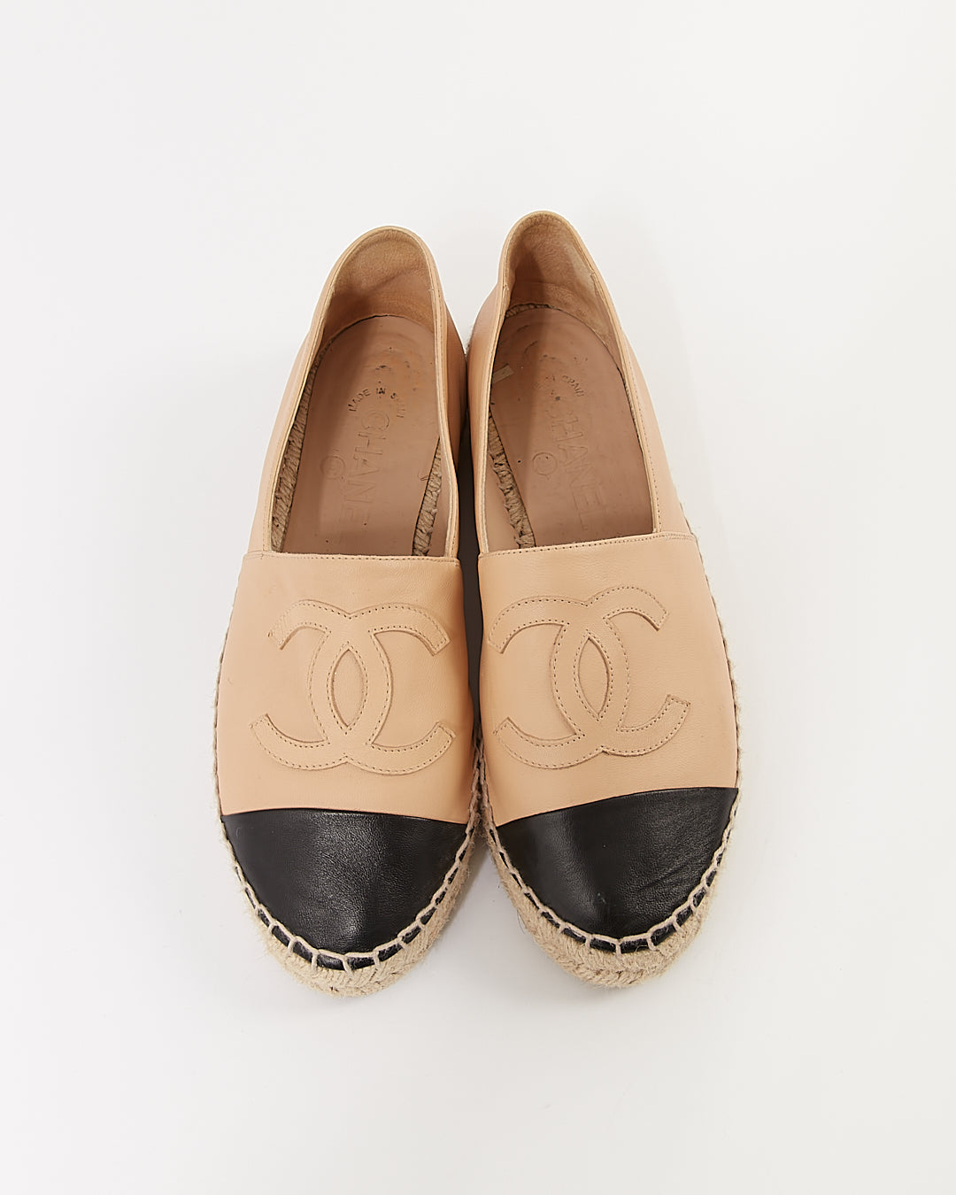 Chanel Beige/Black Leather CC Interlocking Espadrilles -38