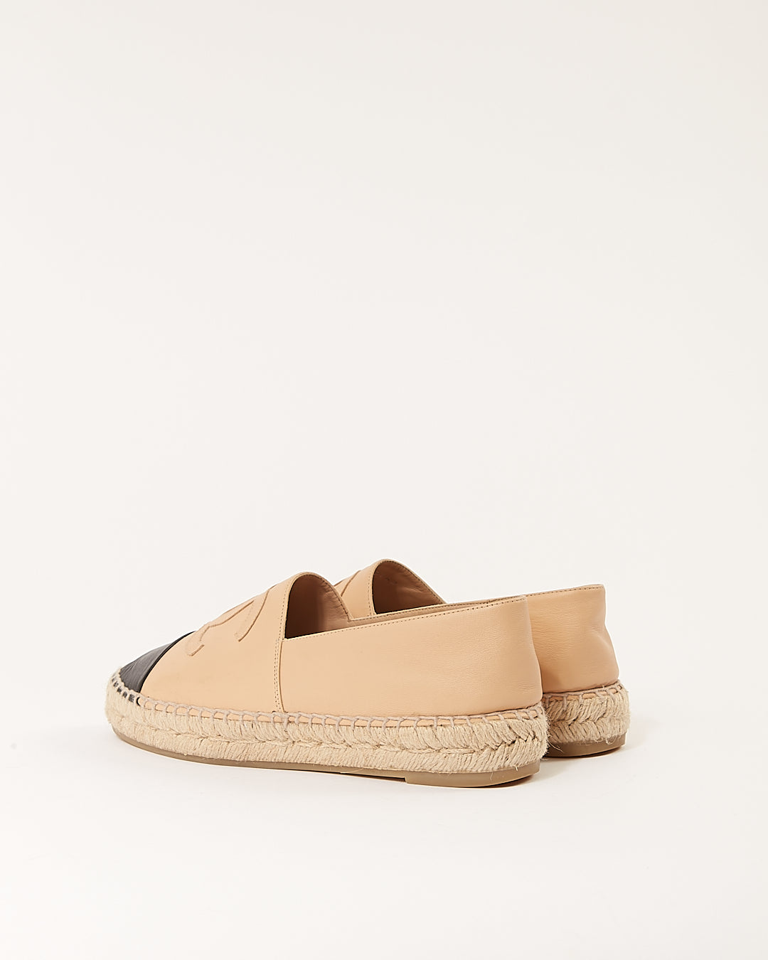 Chanel Beige/Black Leather CC Interlocking Espadrilles -38