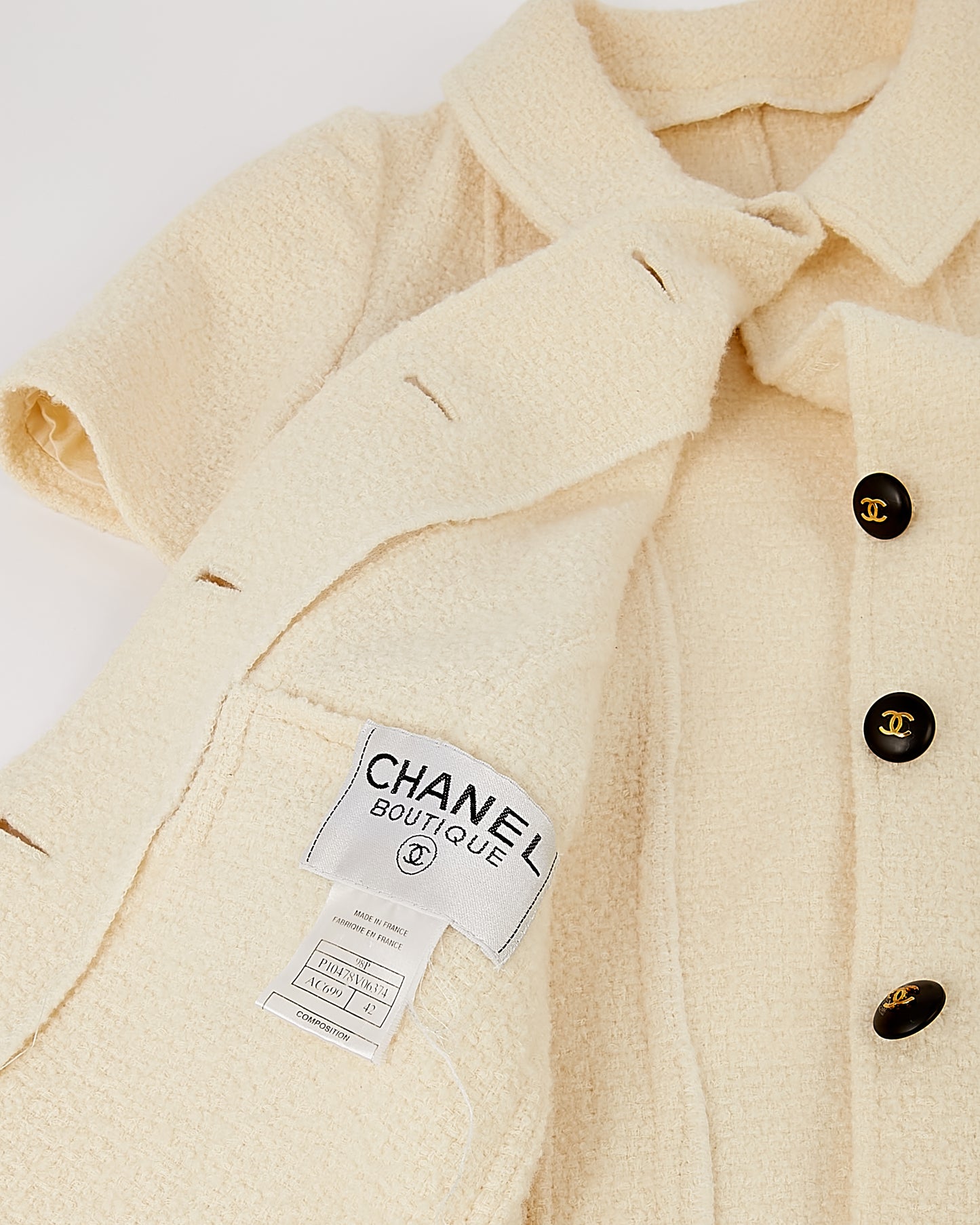 Chanel Cream Wool CC Logo Set (Jacket+Top) - 42