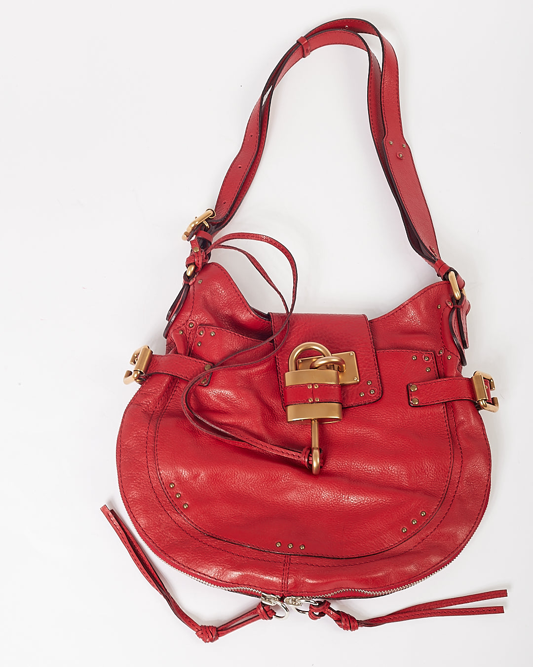 Chloe Red Leather Paddington Hobo Shoulder Bag