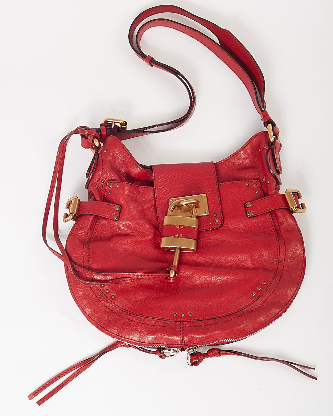 Chloe Red Leather Paddington Hobo Shoulder Bag