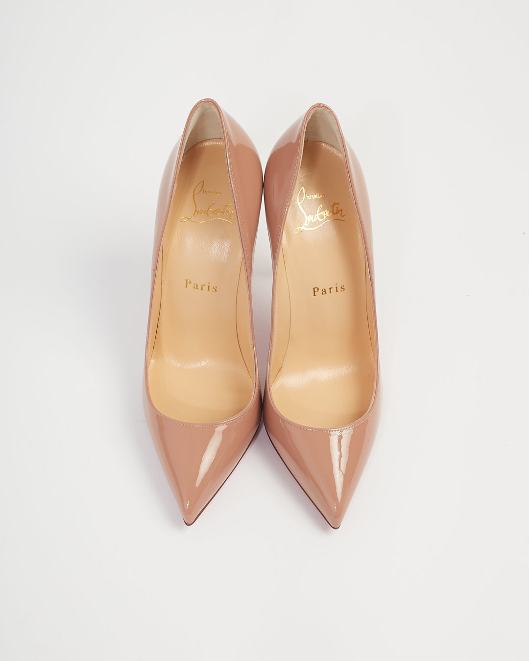 Christian Louboutin Nude Patent Leather Pigalle Follies 100mm Pumps - 36