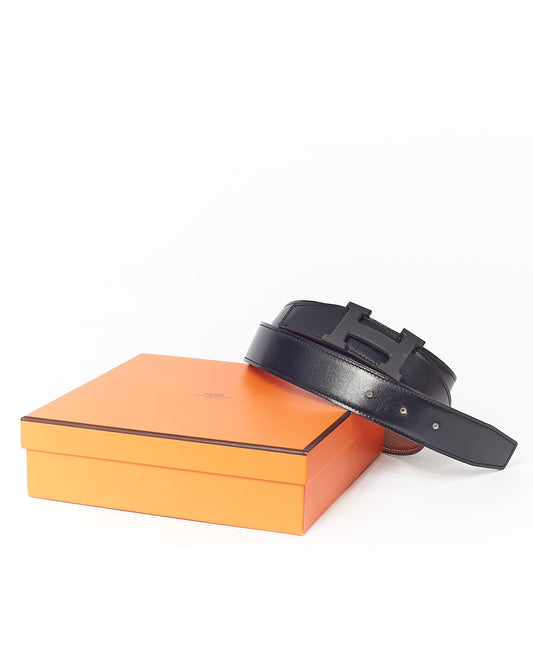 Hermes All Black Matte Reversible Clemence Leather Belt - 95