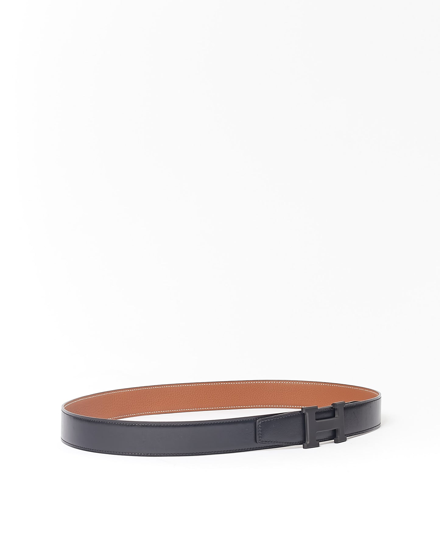 Hermes All Black Matte Reversible Clemence Leather Belt - 95