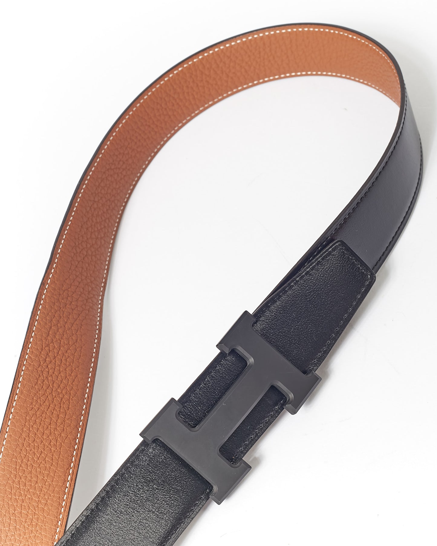 Hermes All Black Matte Reversible Clemence Leather Belt - 95