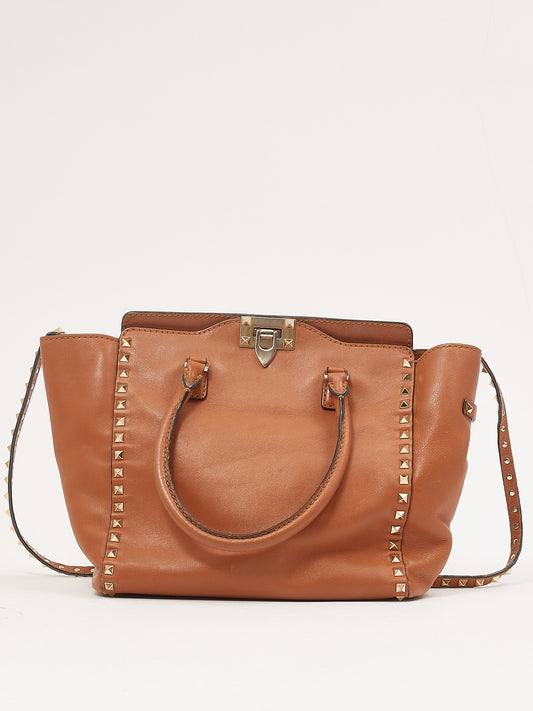 Valentino Tan Leather Rockstud Tote Bag