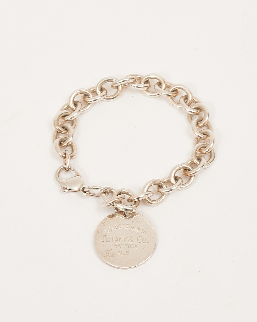 Tiffany Sterling Silver Round Tag Charm Link Bracelet