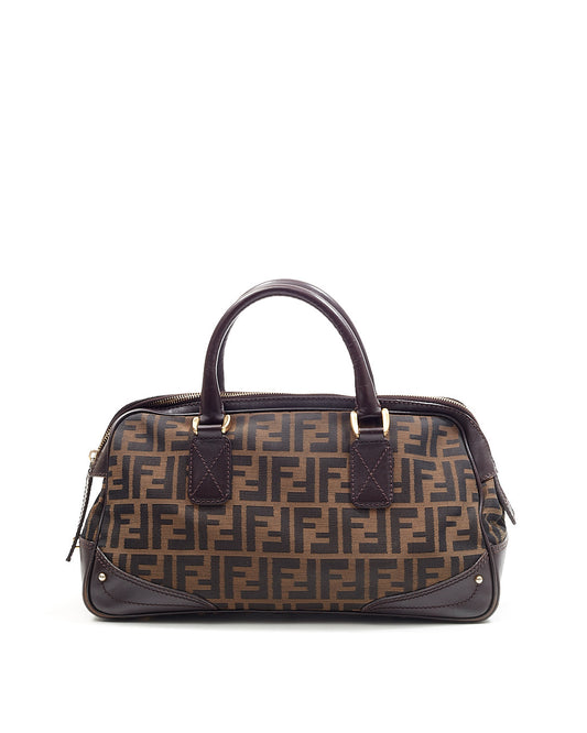 Sac docteur en cuir et toile imprimé Zucca marron Fendi avec poignée supérieure