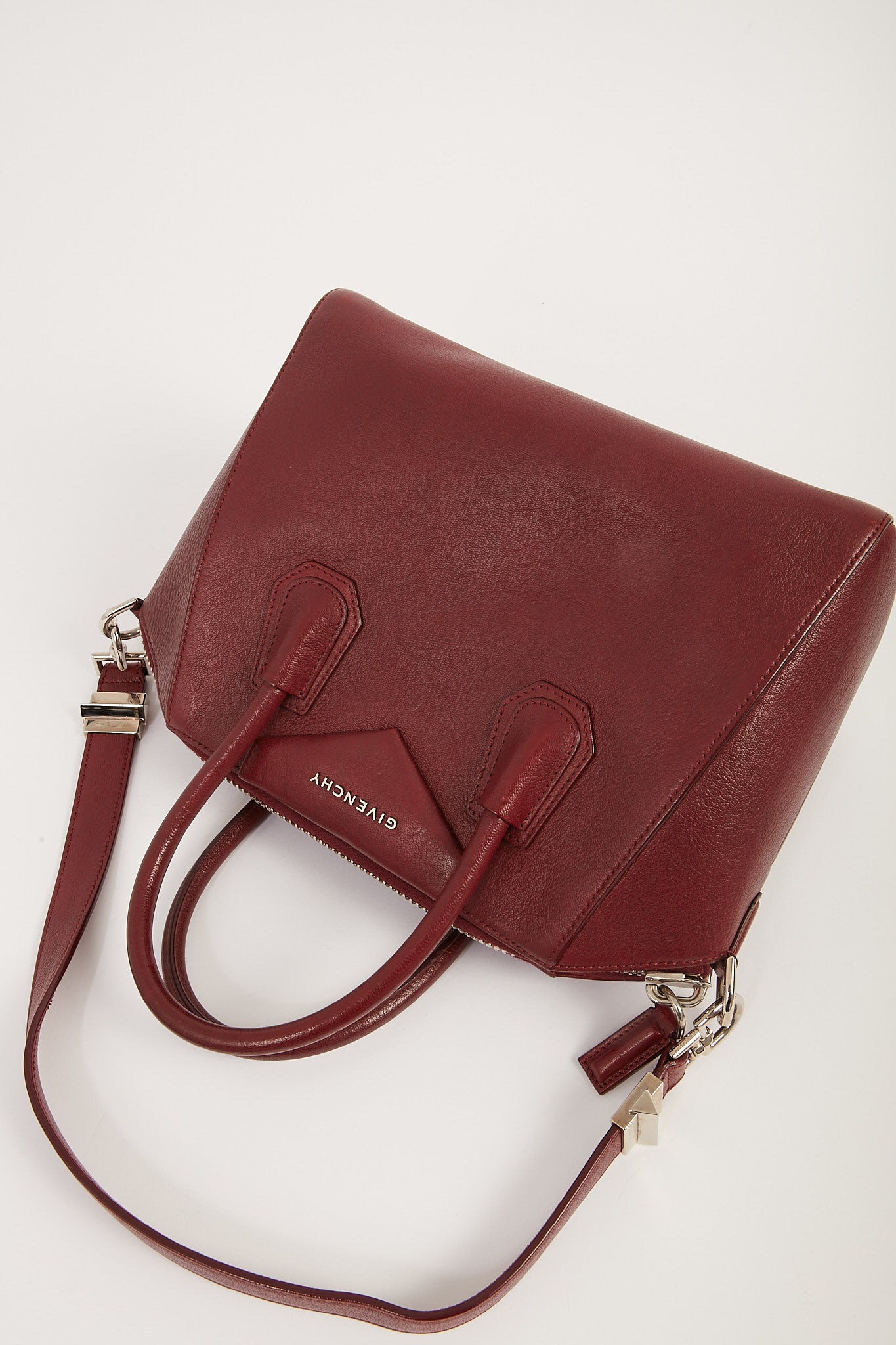 Givenchy Burgundy Grained Leather Small Antigona Bag