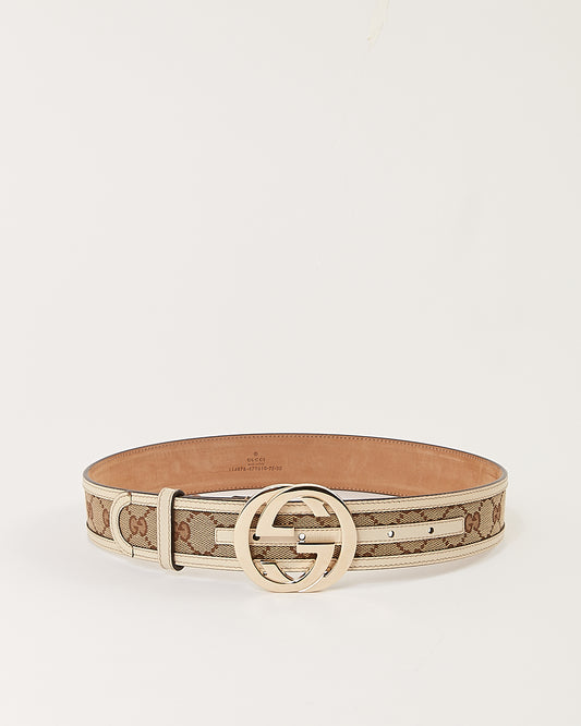 Gucci Beige GG Interlocking Canvas 
Leather Belt - 30