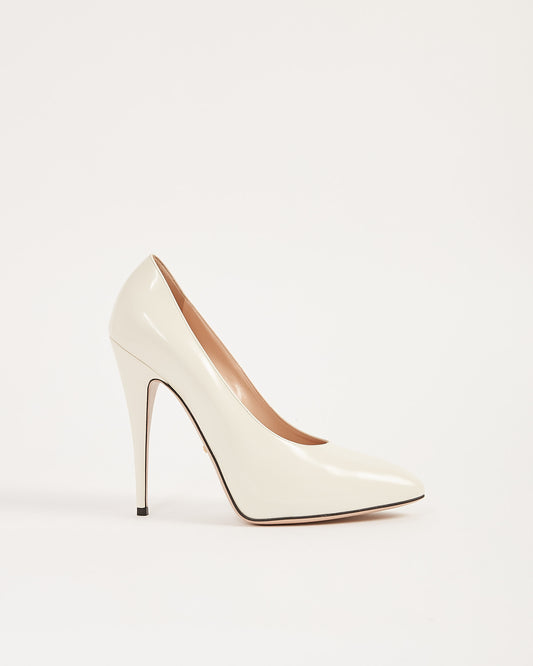 Gucci Beige Shiny Leather with Bow Accent Pumps - 40