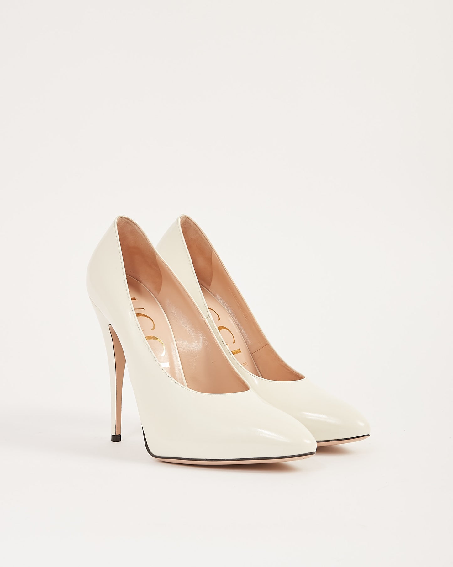 Gucci Beige Shiny Leather with Bow Accent Pumps - 40