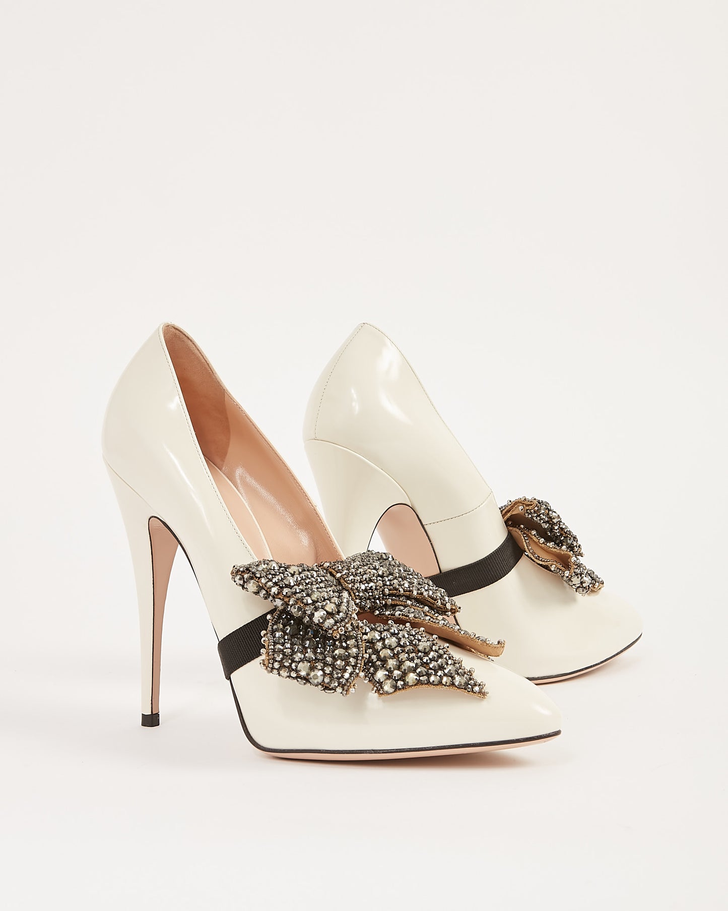 Gucci Beige Shiny Leather with Bow Accent Pumps - 40