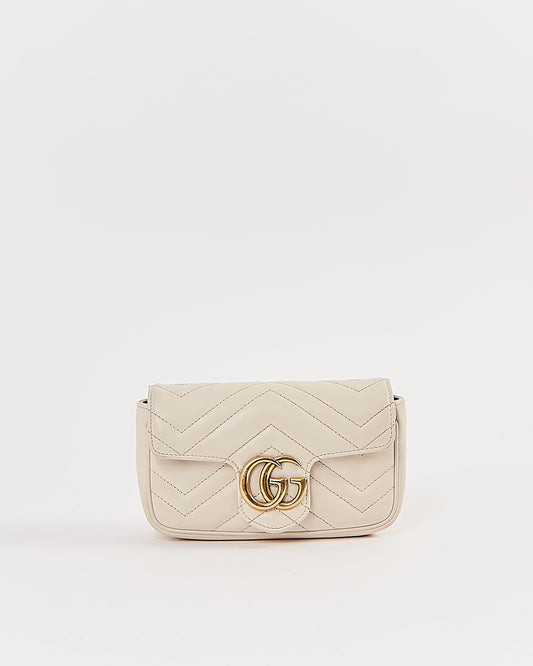 Gucci Off White Chevron Matelasse GG Marmont Super Mini Chain Bag