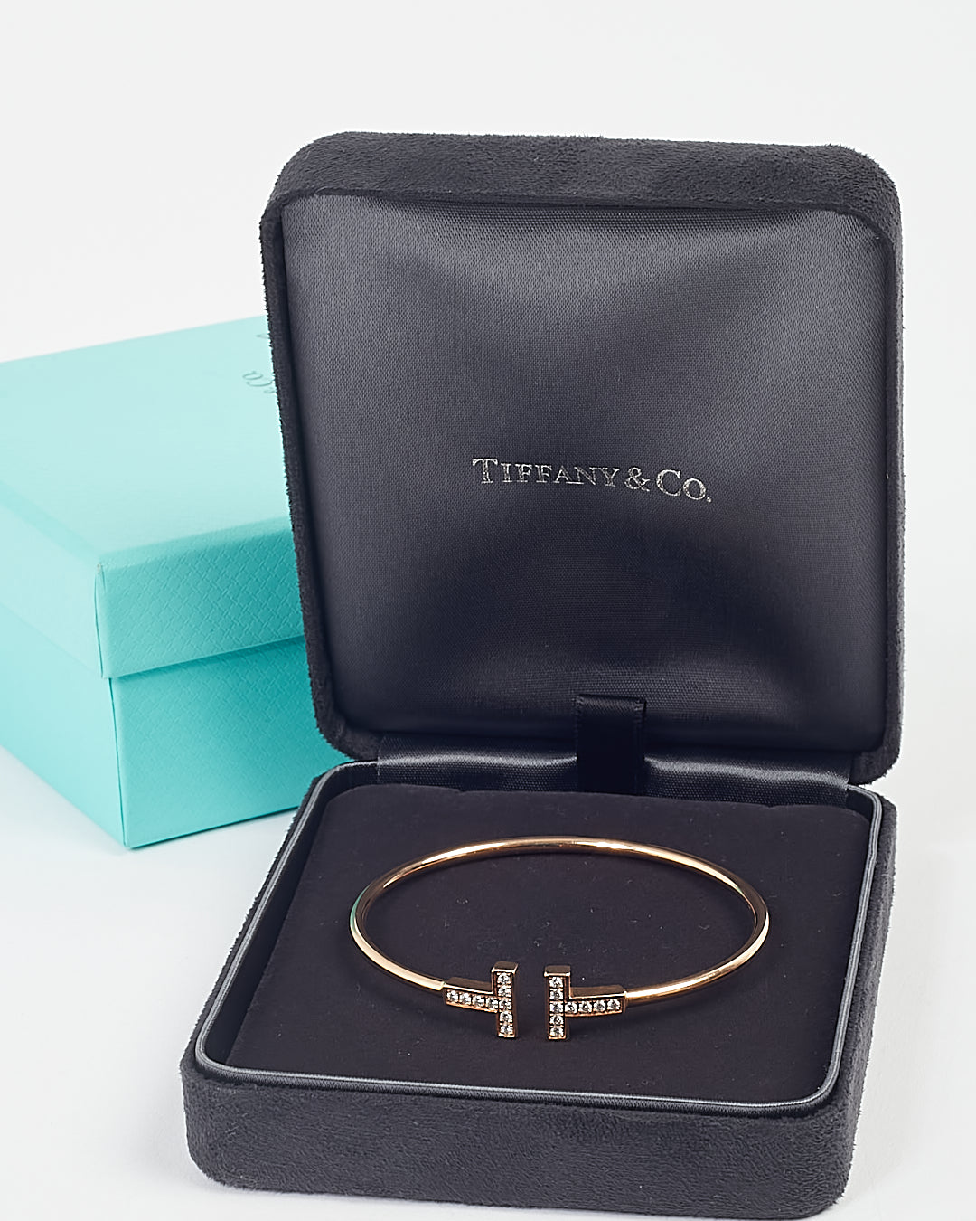 Tiffany 
Co.18K Rose Gold Diamonds T Wire Cuff Bracelet