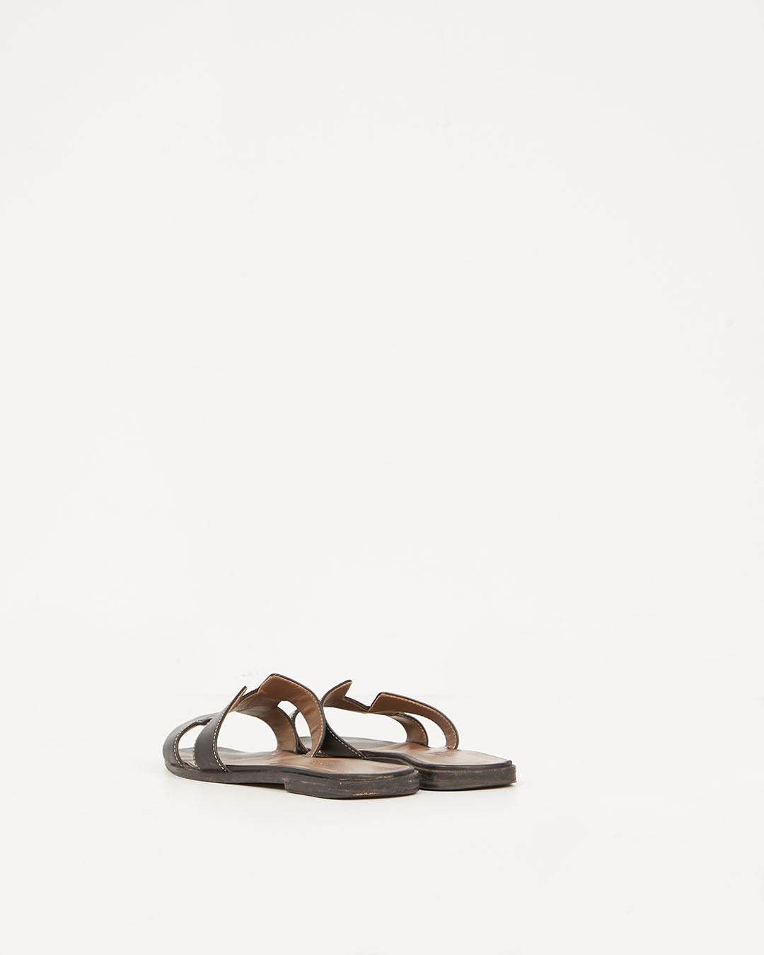 Hermès Black Leather Contrast Stitching Oran Sandals  - 38