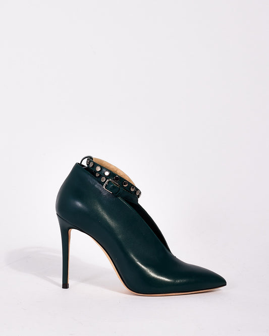 Jimmy Choo Bottle Green Leather Lark Ankle Wrap Pointed Toe Heels - 36.5