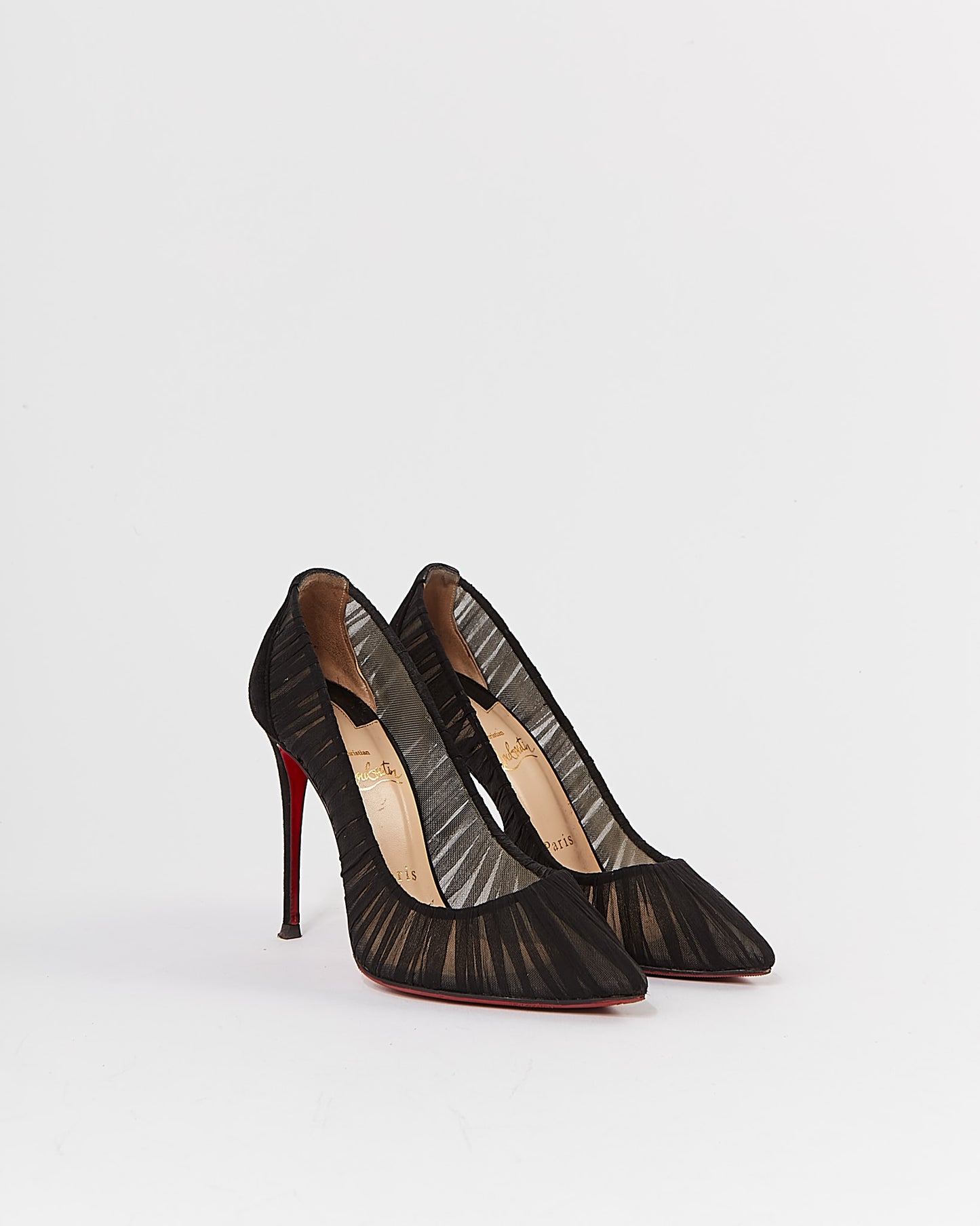 Louboutin Black Follie Draperia Chiffon Red Sole Pump - 37