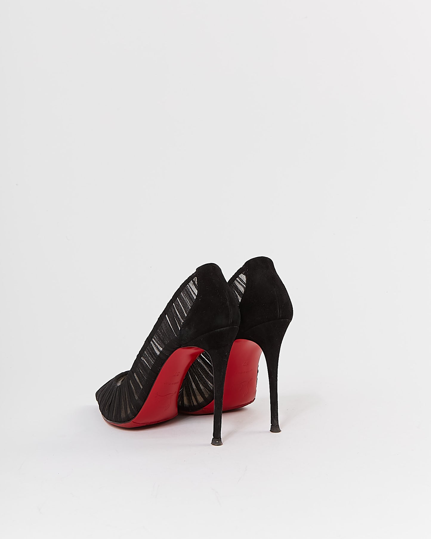 Louboutin Black Follie Draperia Chiffon Red Sole Pump - 37