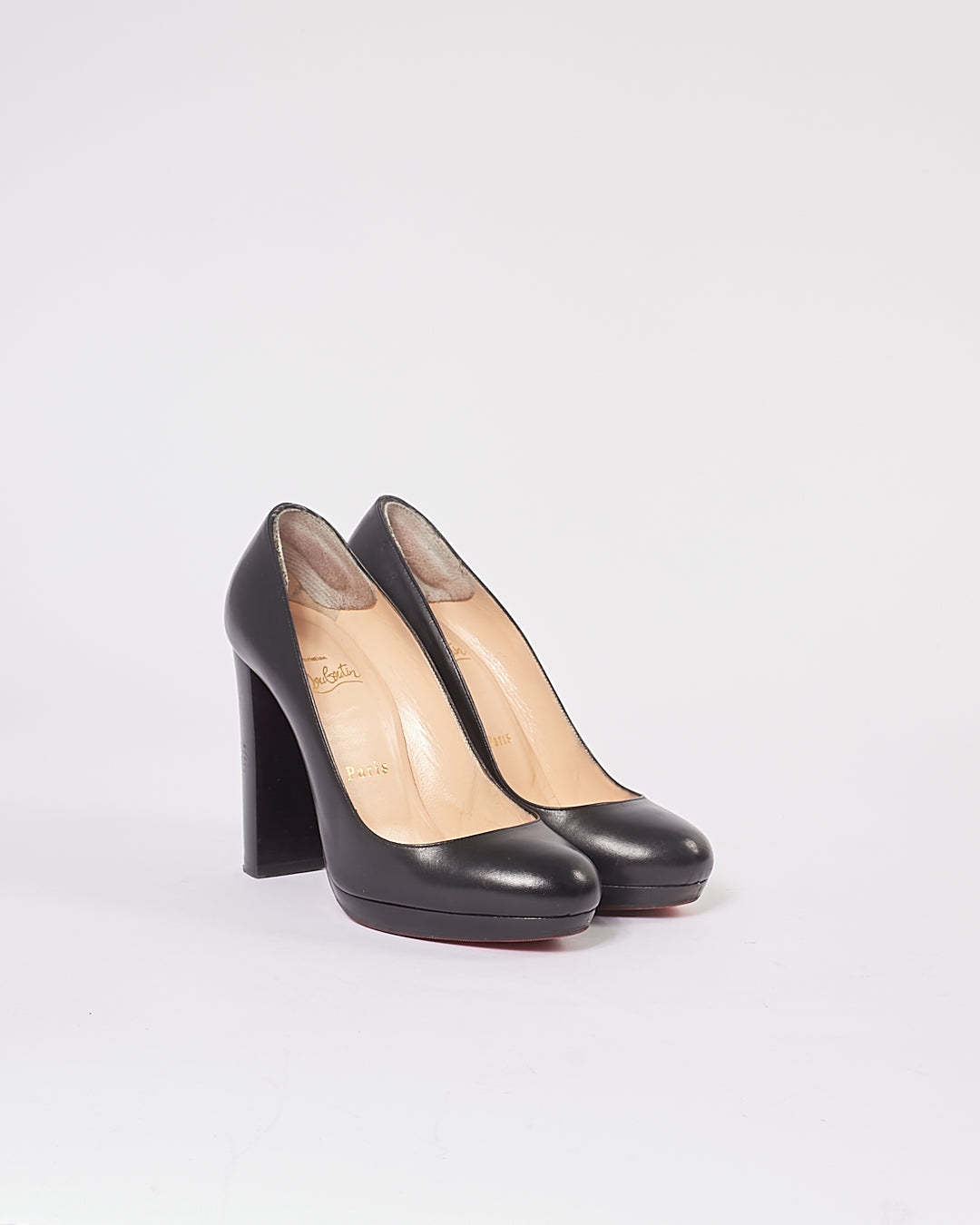 Louboutin Black Nappa Leather Block Heel Pumps - 6.5