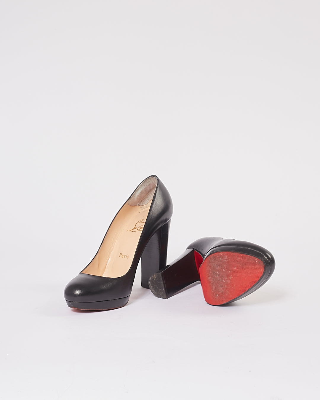 Louboutin Black Nappa Leather Block Heel Pumps - 6.5