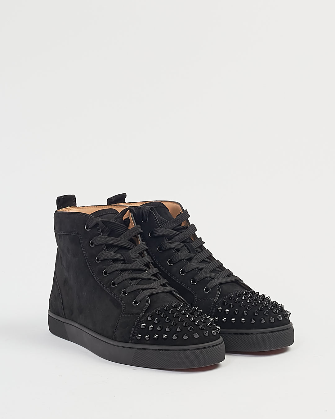 Louboutin Black Suede Lou Spike High Top Sneakers - 45