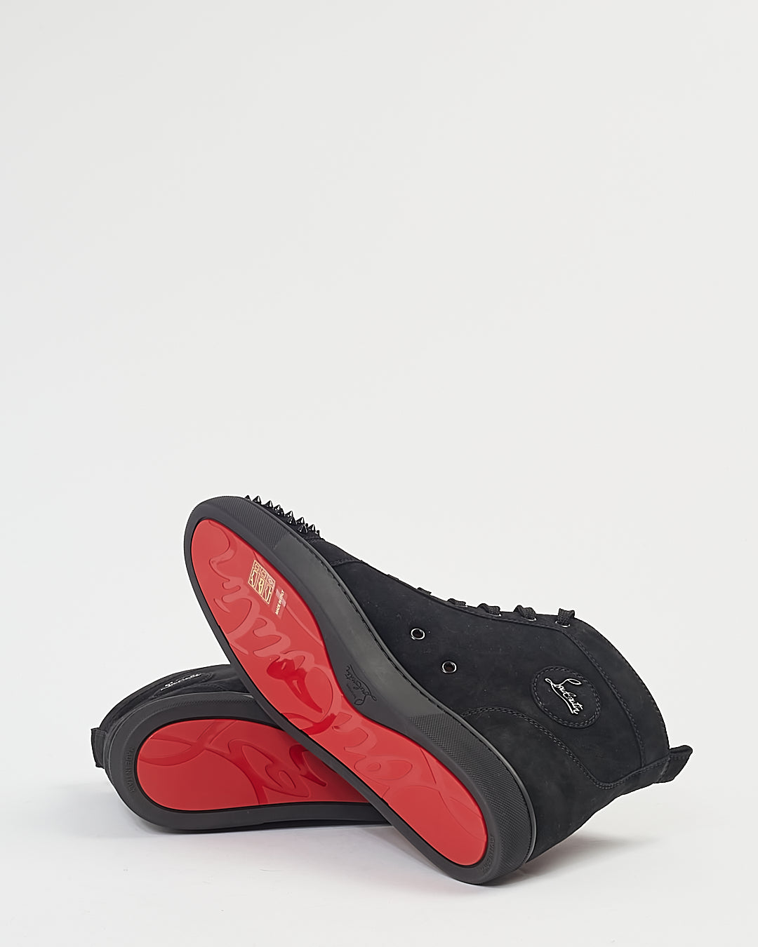 Louboutin Black Suede Lou Spike High Top Sneakers - 45