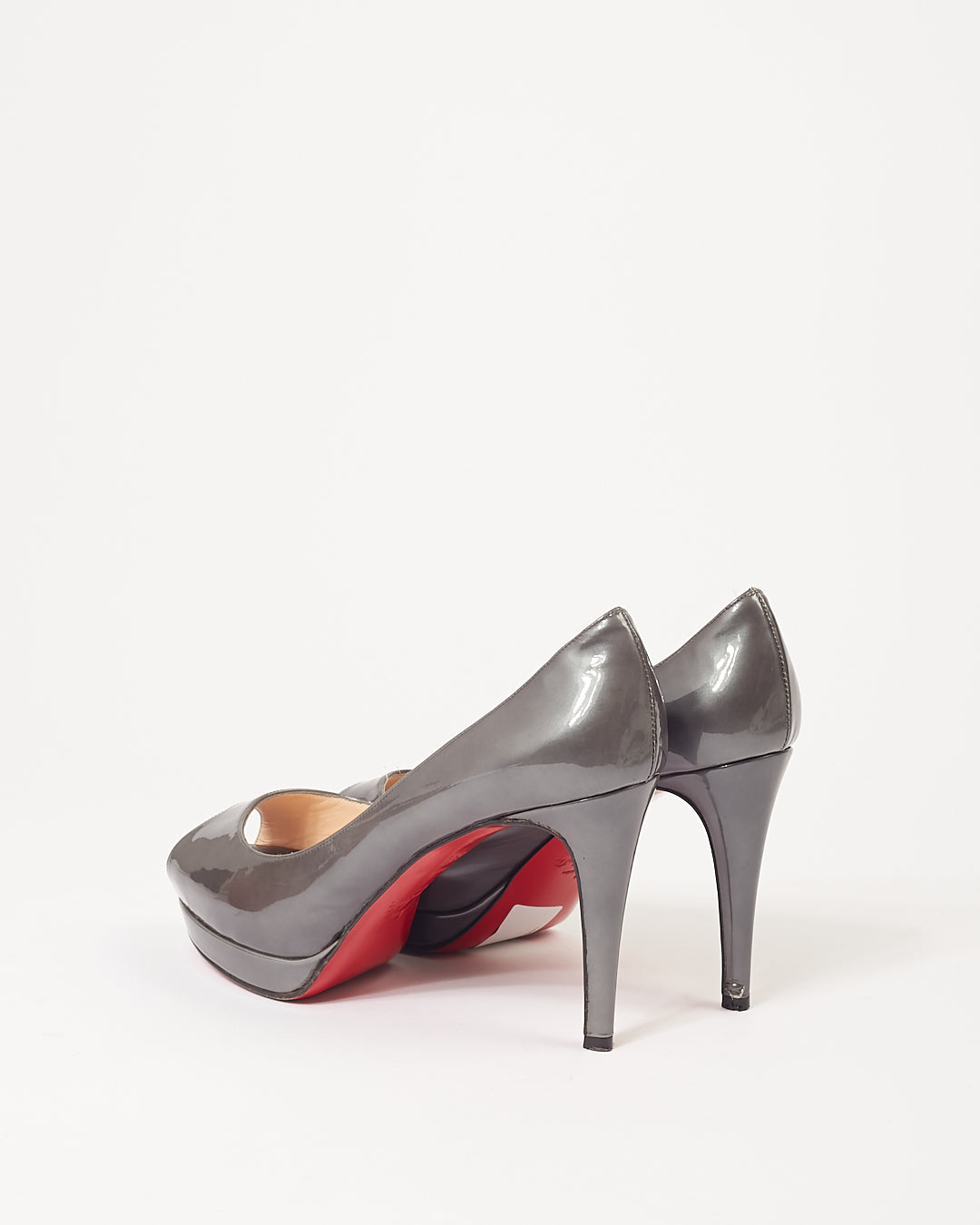 Christian Louboutin Grey Patent Metallic Peep Toe Heels - 36.5