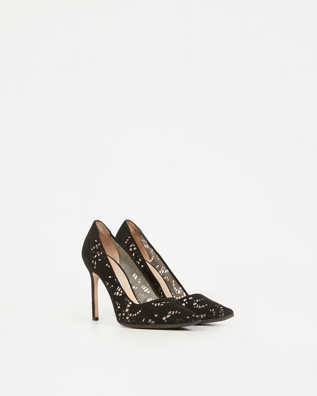 Manolo Blahnik Black Suede Lace Pointed Toe Pumps - 37