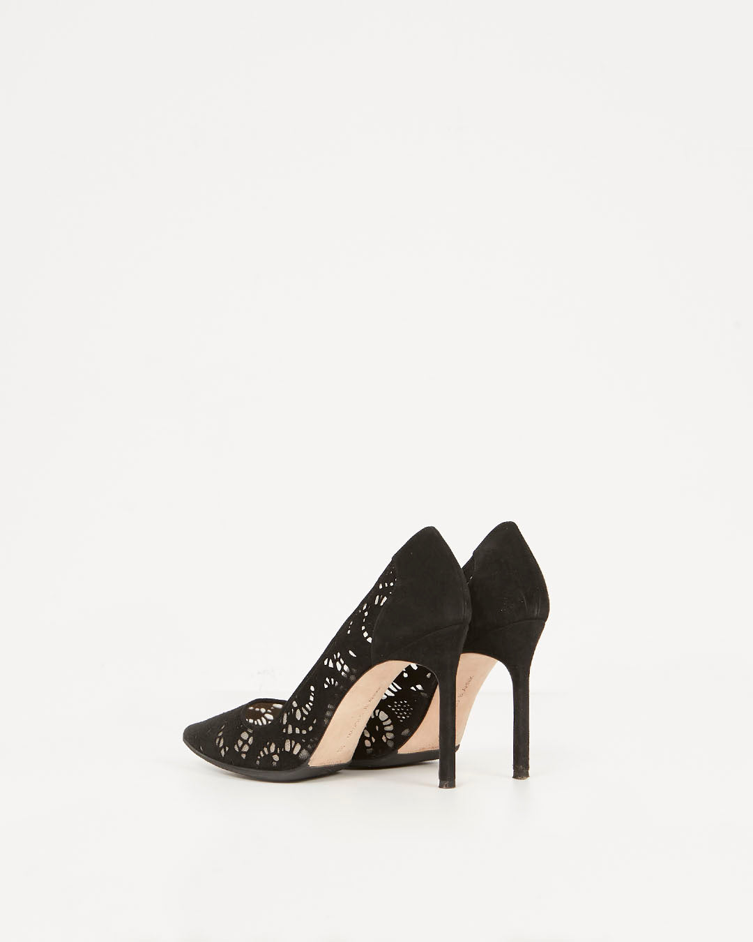 Manolo Blahnik Black Suede Lace Pointed Toe Pumps - 37