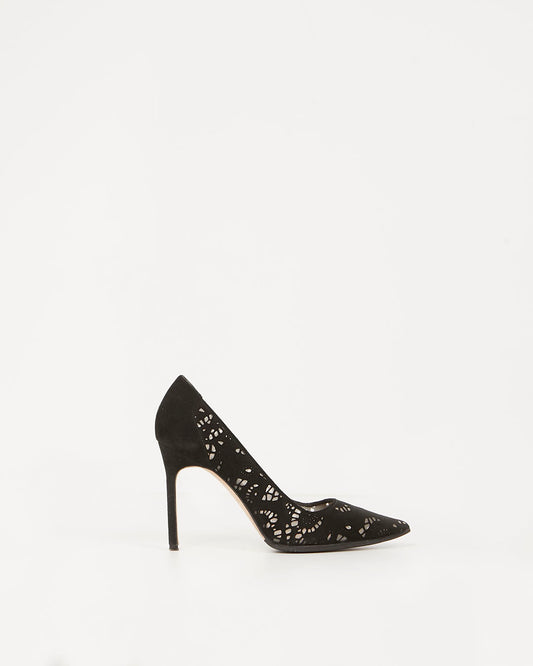 Manolo Blahnik Escarpins à bout pointu en daim noir et dentelle - 37