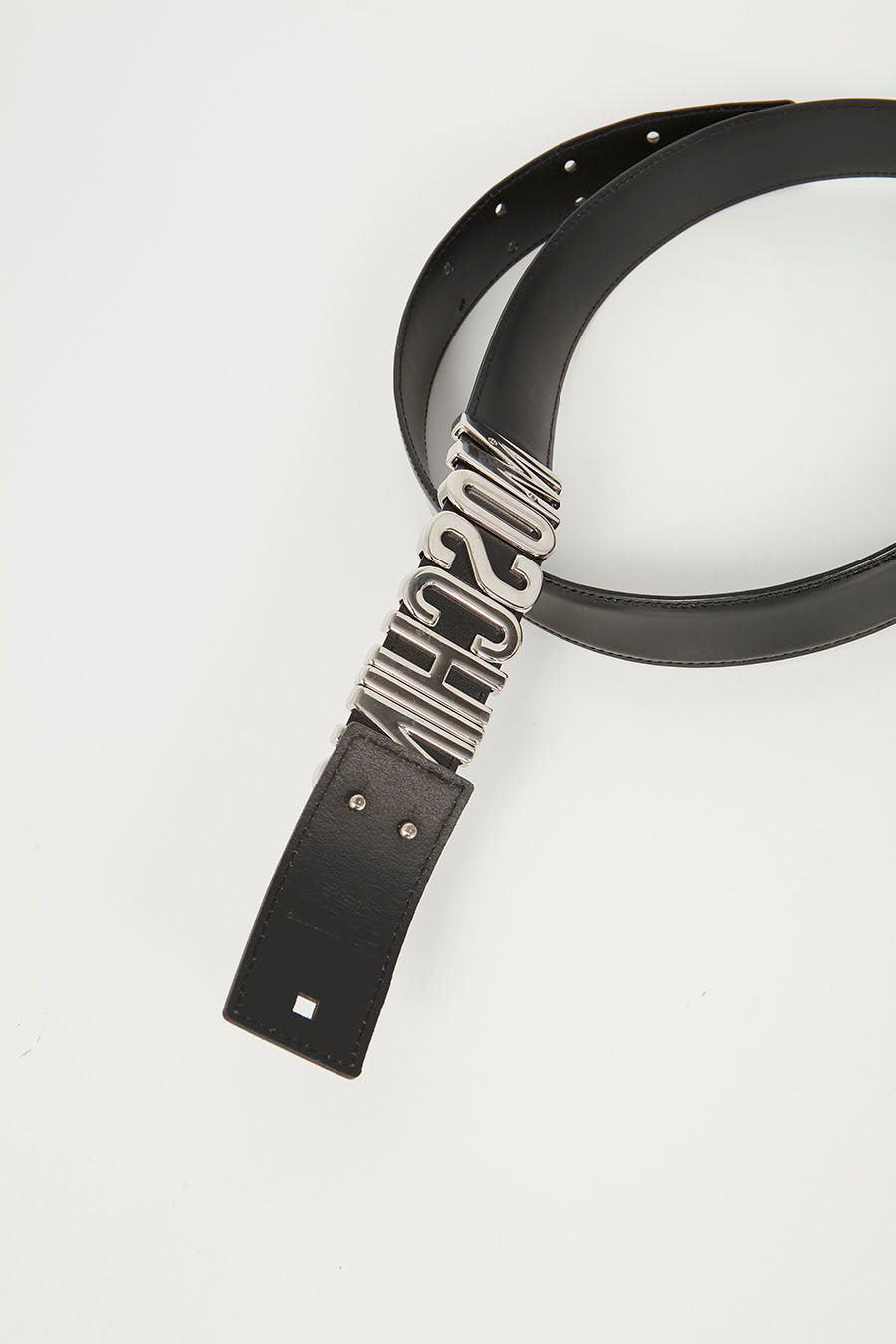 Moschino Black Glazed Leather Logo Belt SHW - 44