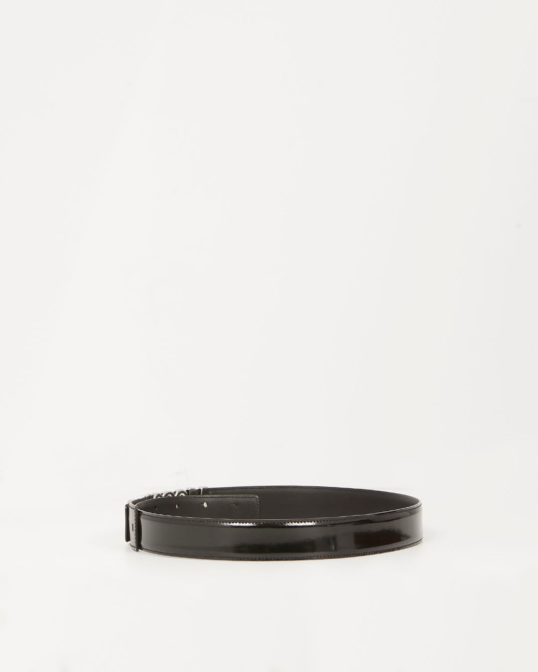 Moschino Black Glazed Leather Logo Belt SHW - 44