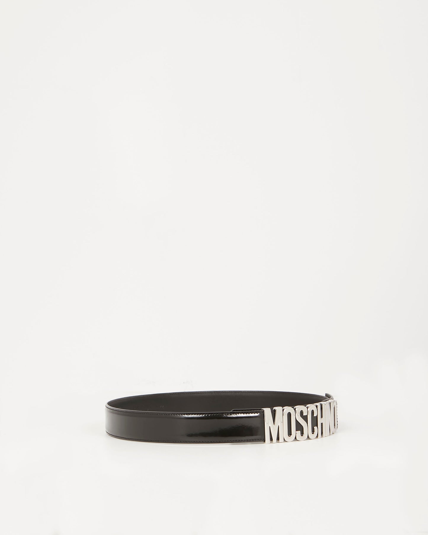 Moschino Black Glazed Leather Logo Belt SHW - 44