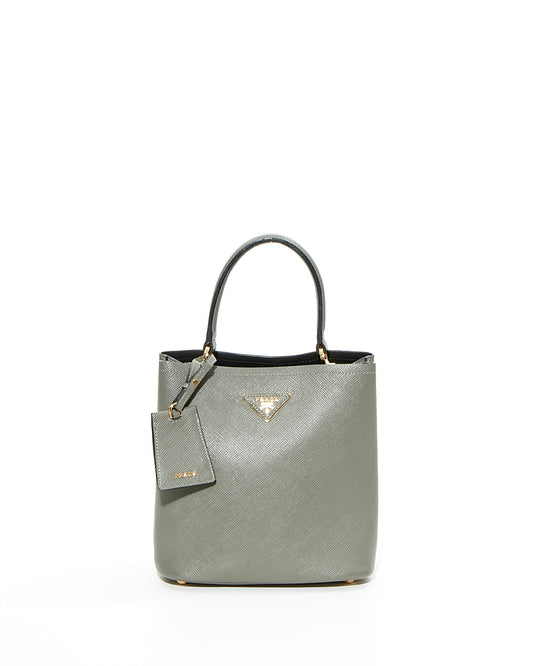 Prada Sac seau Panier en cuir Saffiano gris sans bandoulière