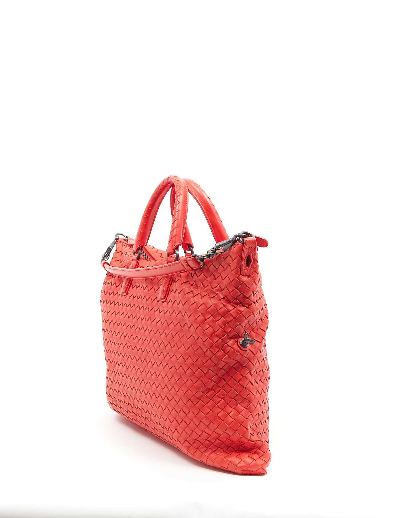 Bottega Veneta Red Intrecciato Leather Convertible Tote Bag