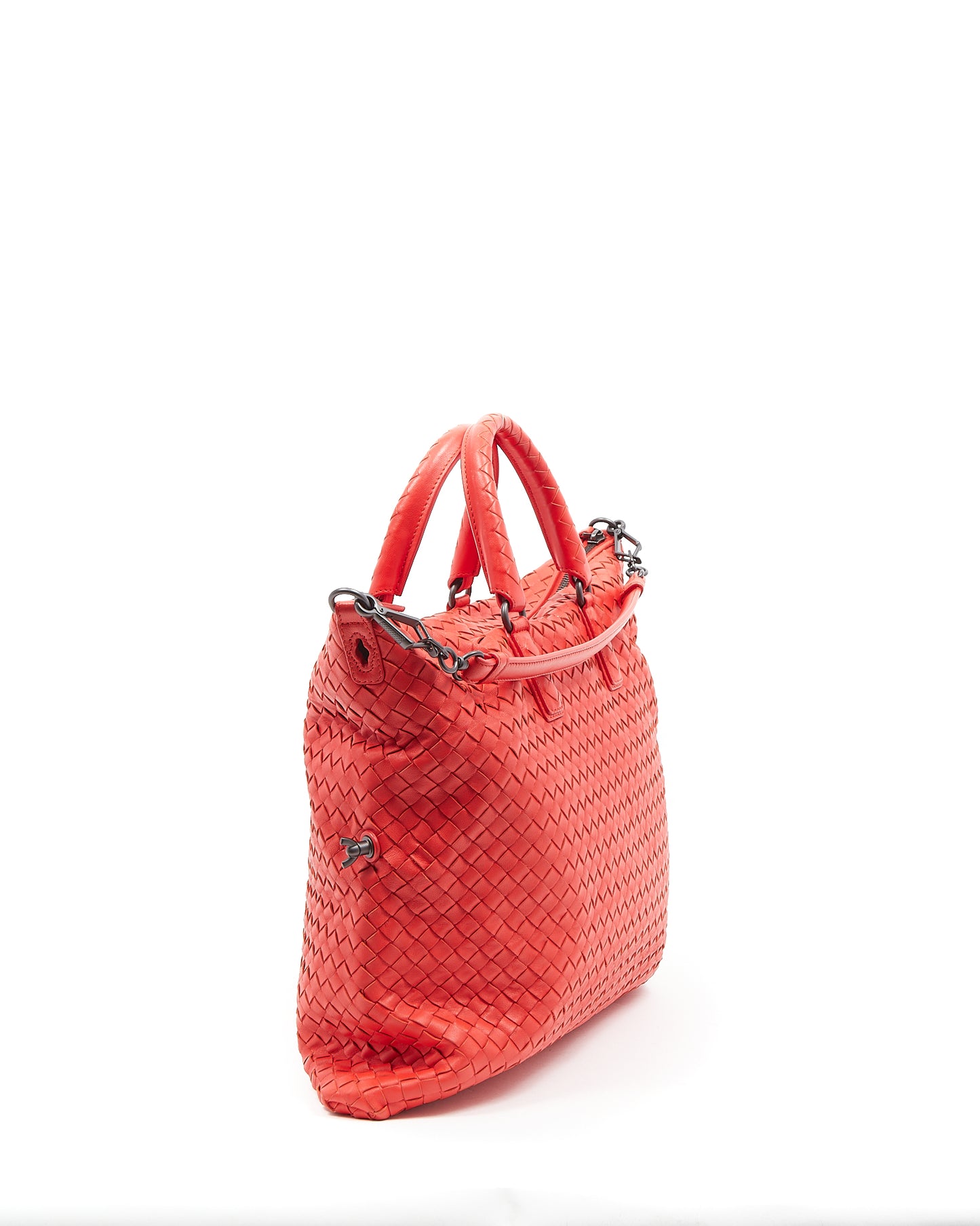 Bottega Veneta Red Intrecciato Leather Convertible Tote Bag